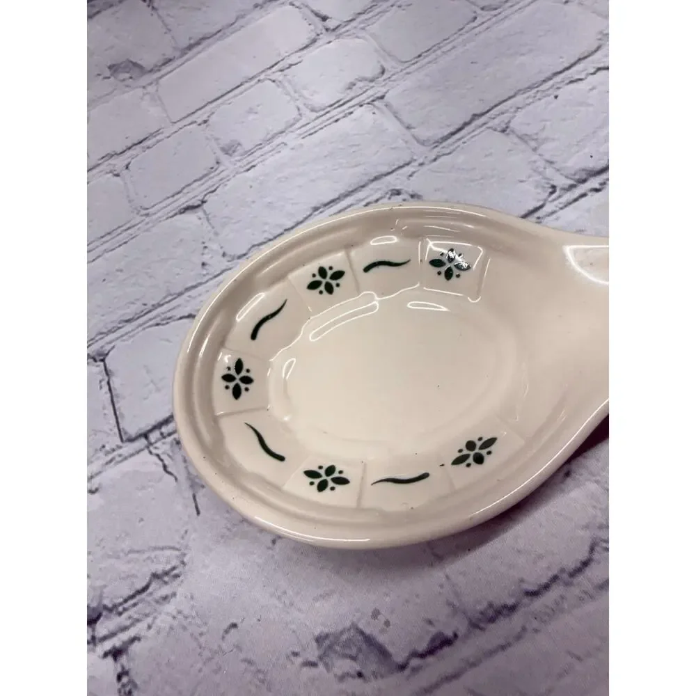 Longaberger Pottery Woven Traditions Heritage Green Spoon Rest